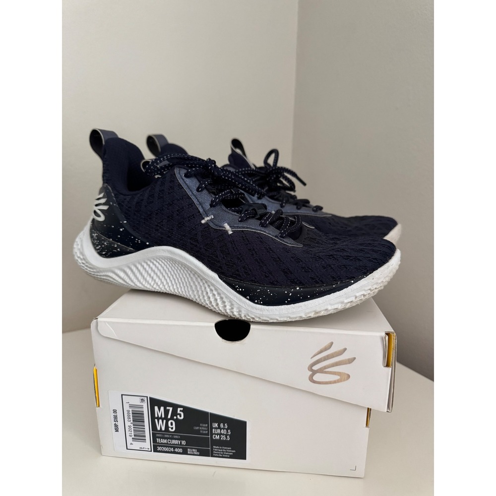 Under Armour Curry Flow 10 Team Basketball Shoes Navy White 3026624-400 Mens 7.5